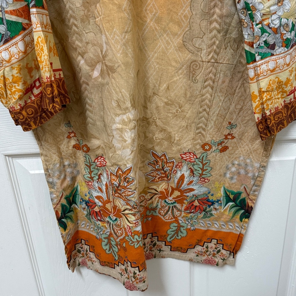 Pakistani Indian Floral Print Tunic Dress in Mustard and Brown - Picture 8 of 9